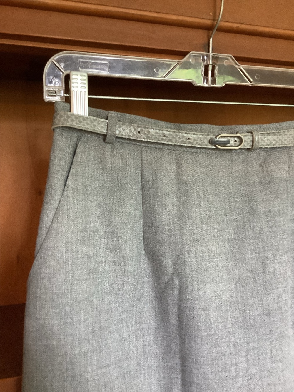 Vtg 80s 90s Grey Midi Pencil Skirt Side Button Slit Belted Pockets Size 11 - Picture 6 of 15